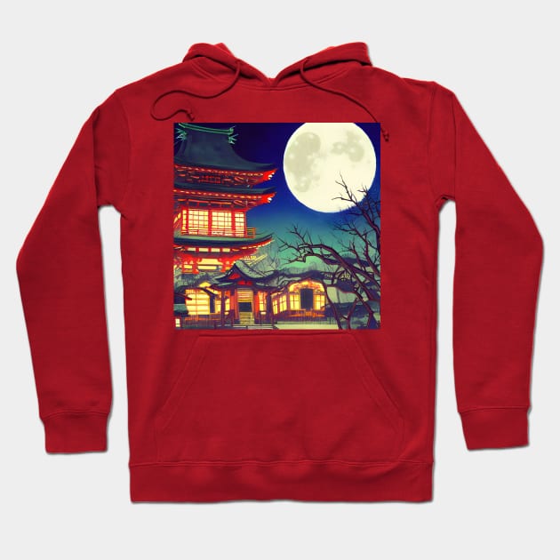 Time Traveller In the Woods with Japanese Moonlight Scenery Hoodie by DaysuCollege